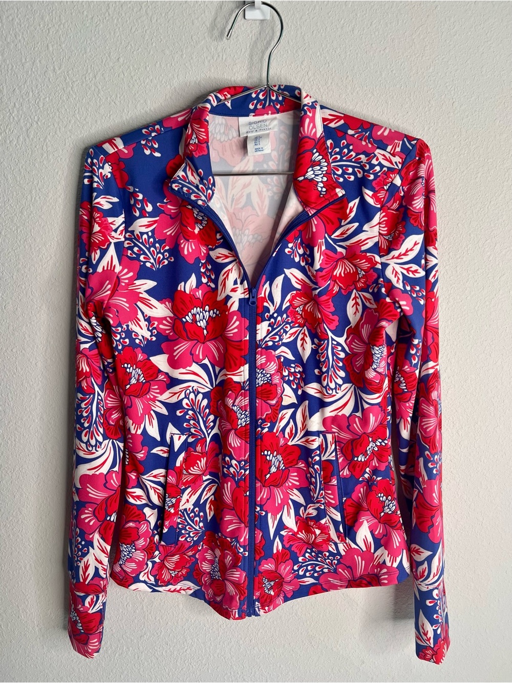 Sigrid Olsen Blue, Pink & White Floral Zip Tennis Jacket